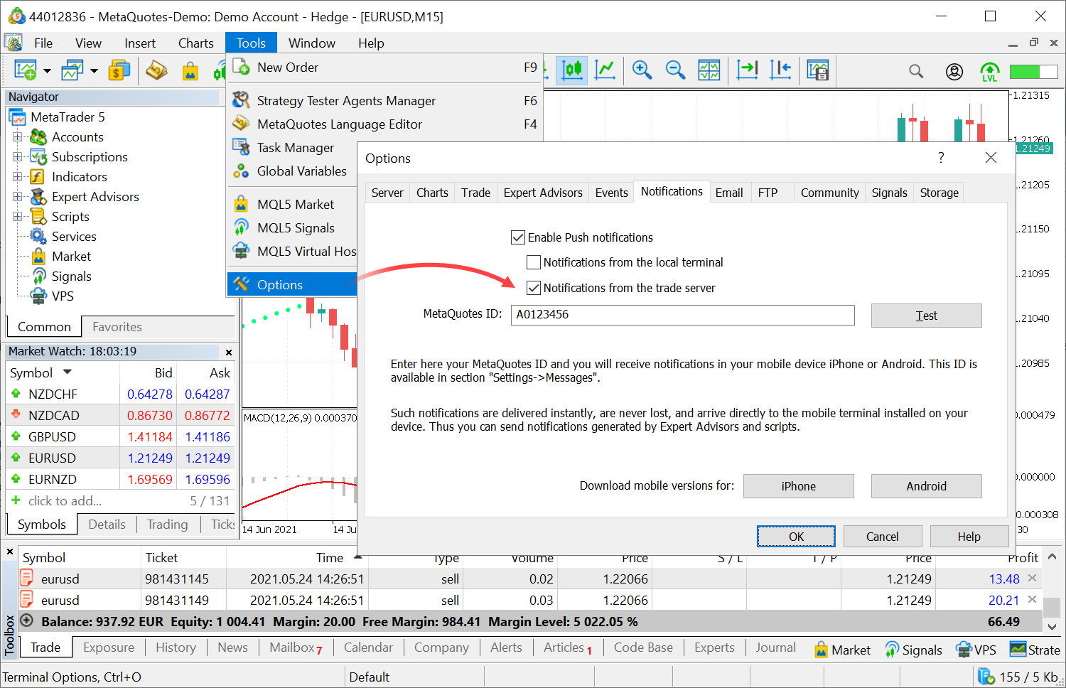 MetaTrader 5 build 2980: Push-уведомления о торговых операциях